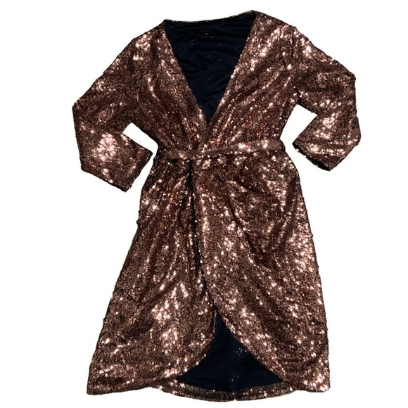 NWT Copper Sequin Wrap Dress - Picture 1 of 6